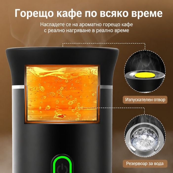 Преносима еспресо машина 3 в 1 с USB зарядно, 20 бара – мини кафемашина за капсули и мляно кафе за автомобил, офис и къмпинг