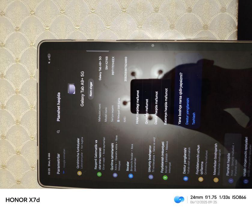 Galaxy Tab A+9 5G 1 yil kafolati bilan
