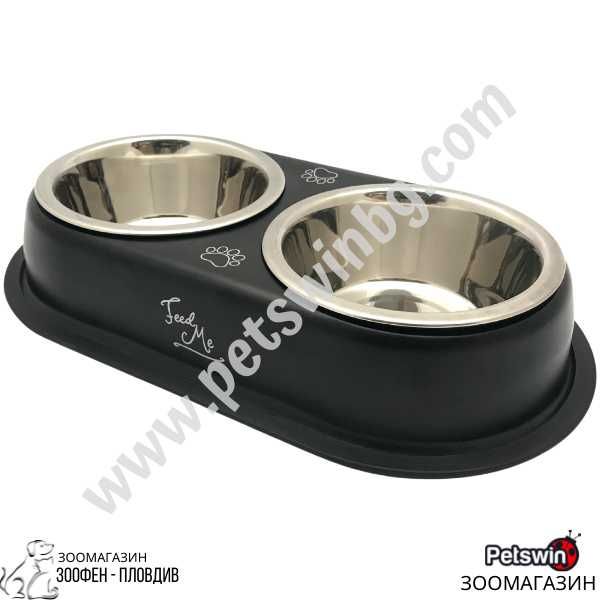 Двойна Метална Купа и Две Купи Инокс - за Куче/Коте - 2x750ML
