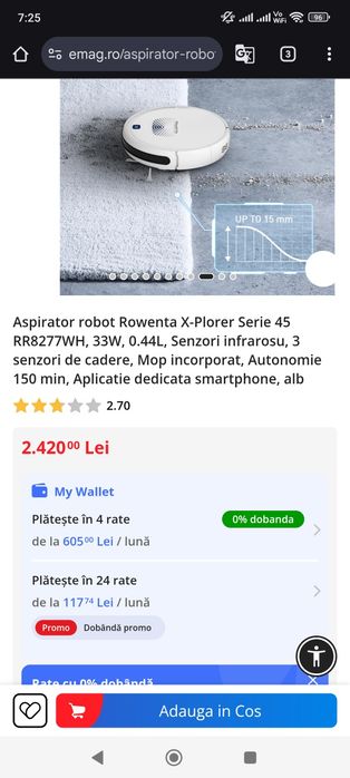 Robot aspirator mop smart wifi Rowenta Xplorer ca nou !