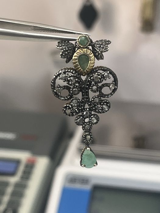 Винтидж висулка 925+14 карата злато с изумруди