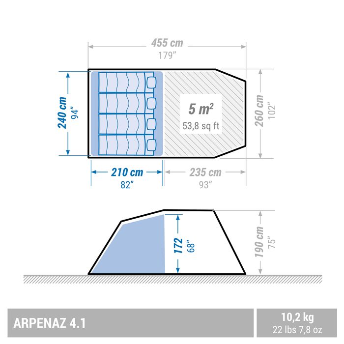 Cort de camping 4 locuri, Arpenaz 4.1 - produs resigilat Decathlon
