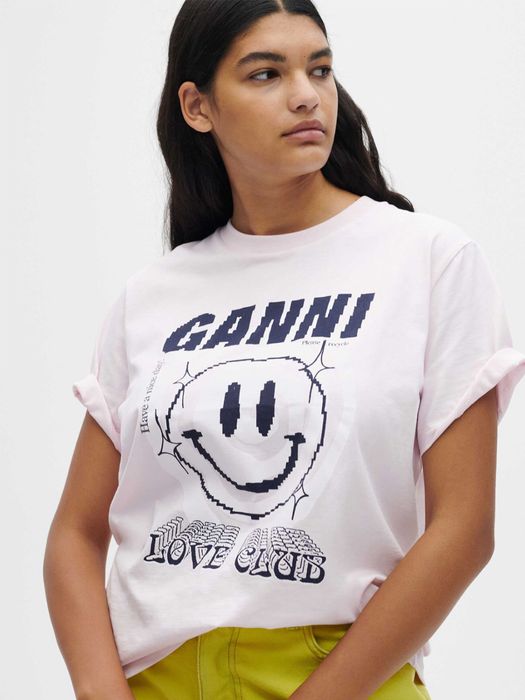 GANNI “Love club” розова тениска
