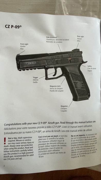 Pistol CZ P-09 GBB ASG (Manșon Metalic) Ca Nou