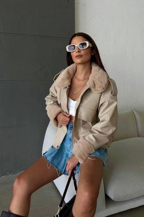 Зимно яке с топла подплата в цвят капичино