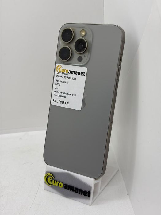 Telefon mobil Apple iPhone 15 Pro Max, 256GB, 5G, Natural -A-