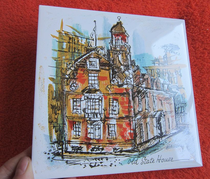 cadou rar SUA Paul Revere + Old State House placi portelanate pictate