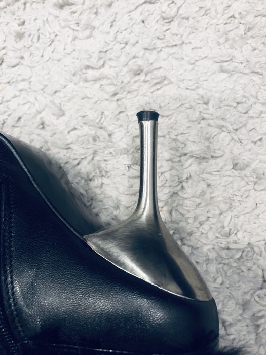 Cizme cu toc/ piele si blanita naturala