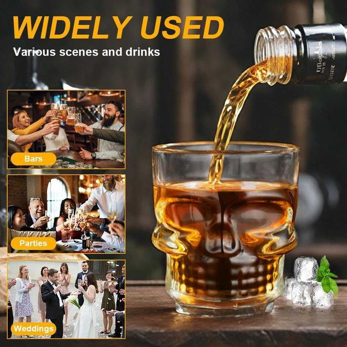 Set 2 pahare din sticla transparenta model craniu 250 ml design modern