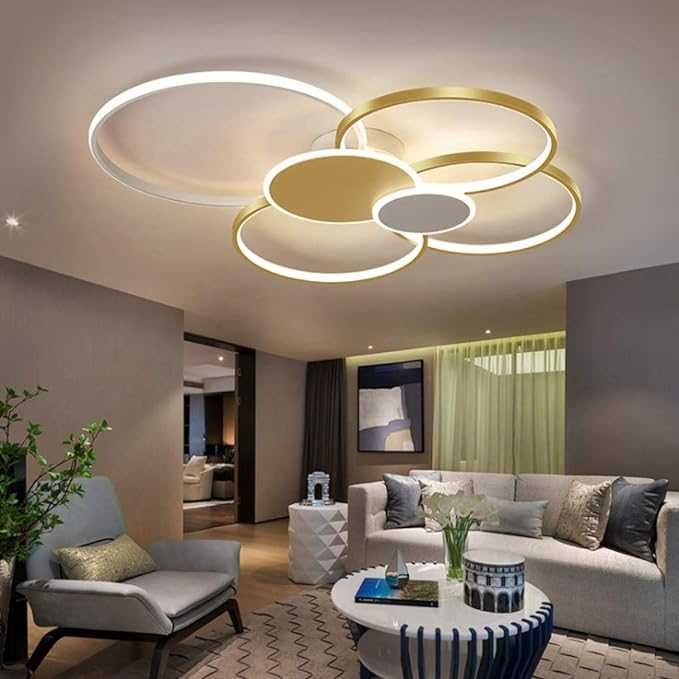 Лед led полилей с 6 кръга златен, черен, димируем дистанционно 211