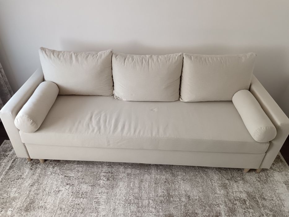Canapea extensibila crem cu ladă de depozitare