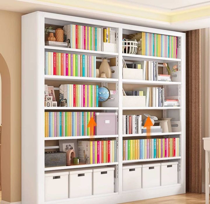 Зангламайдиган пўлатдан китоб жавони кучли металл токчалар билан