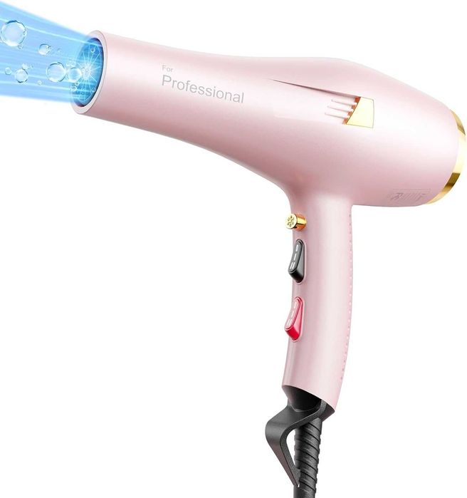 Професионален сешоар с йонна струя, дифузер и концентратор, розов