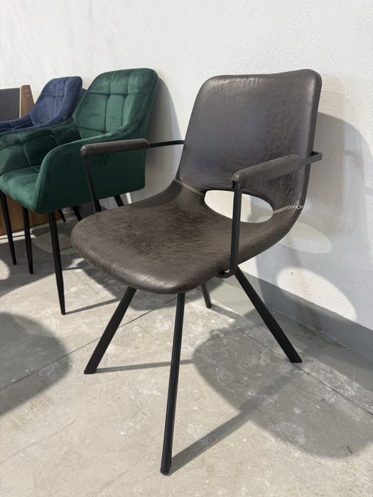 10 buc Scaune dining moderne cu brate, tapiterie maro din piele