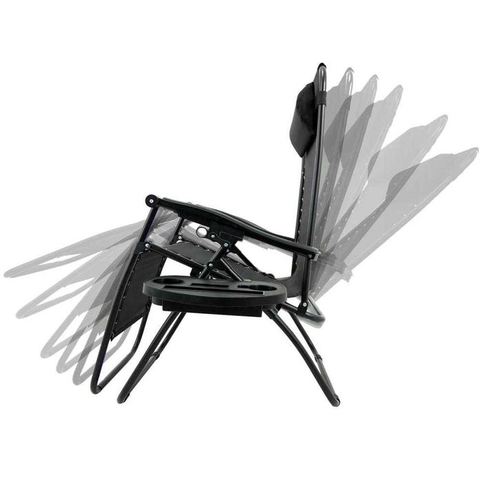 Sezlong Scaun de relaxare cu suport pentru pahare negru