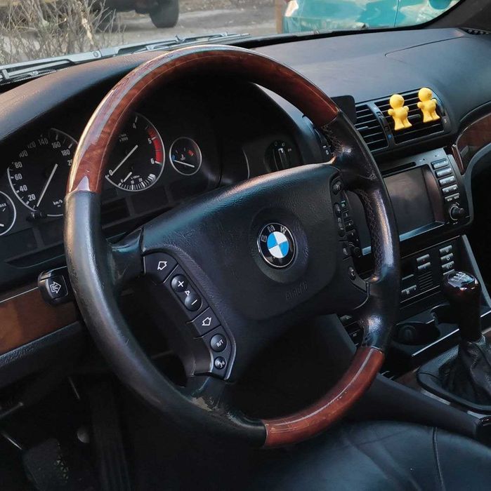 Volan BMW E39 E38 E53 multifuncțional lemn + piele cu airbag