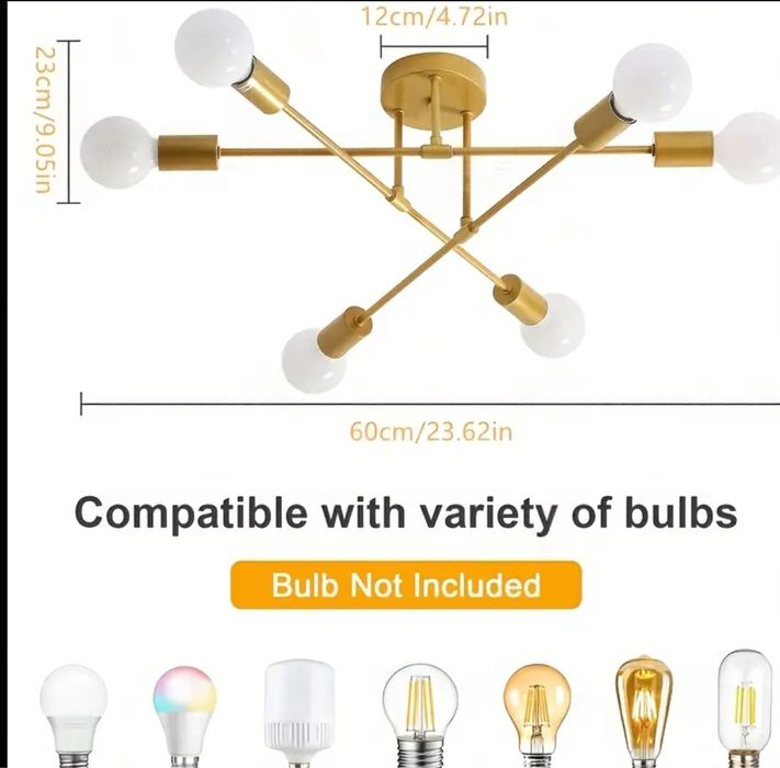 Люстра золото никель 6 с лампочками