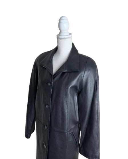 Trench (jacheta) negru din piele naturala