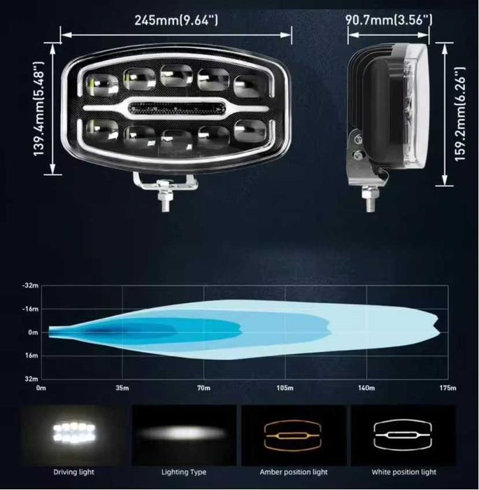 LED Диоден Халоген 180W за ролбар за Камиони Джипове Офроуд Боен Фар
