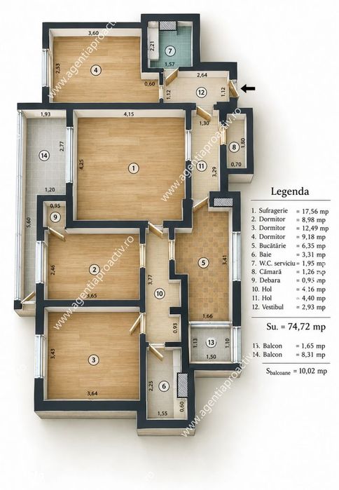 Apartament cu 4 camere , Micro 39B, etajul 1, 2 băi și 2 balcoane