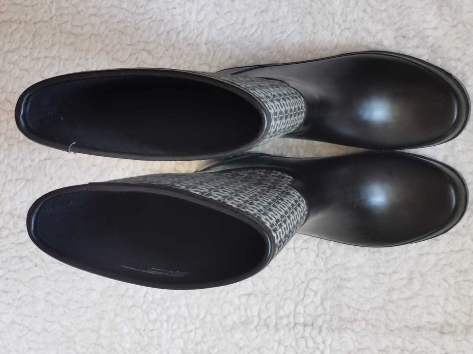 Cizme ploaie dama Tory Burch Jacquard Rainboot cauciuc negru jacqard