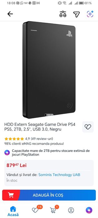 Hard disk externa playstation 4 si 5 2 tb