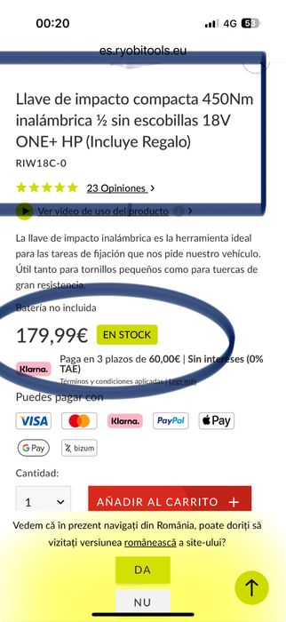 Cheie de impact fără perii HP de 18V fără cablu și perii RIW18C-0