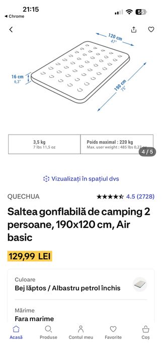 Saltea camping 2 persoane Quechua Air