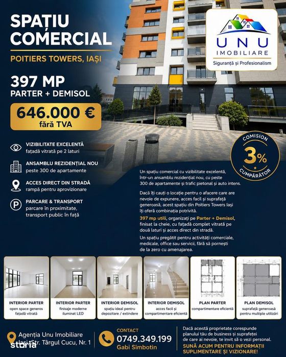 Spațiu comercial 397 mp Iași – Poitiers Towers, parter + demisol