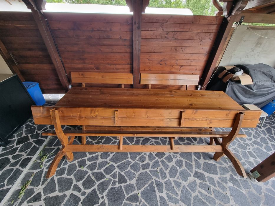 Vand set de masa si banci pt terasa din lemn masiv 3m lungime