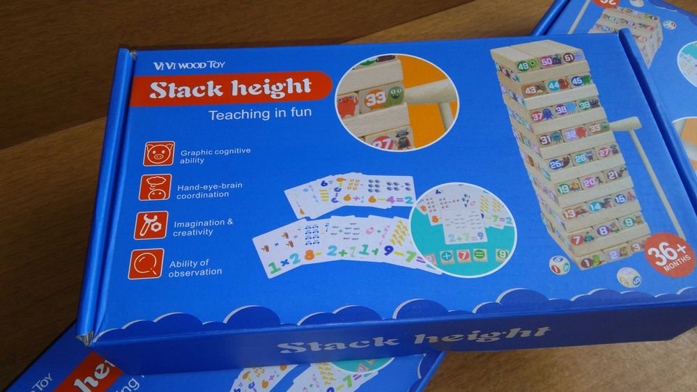 НОВО! Дървена дженга с числа, животни, чук, зарове и карти Wood Jenga