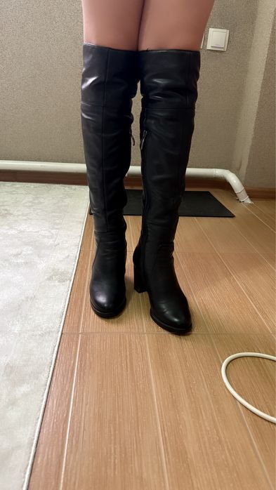 Кожаные сапоги зимние