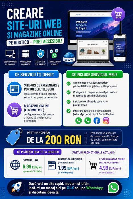 Creare Site-uri Web și Magazine Online pe Hostico – Preț accesibil!
