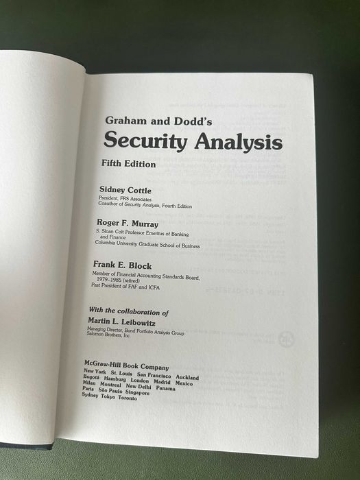 Security Analysis Graham and Dodd's 5th Edition