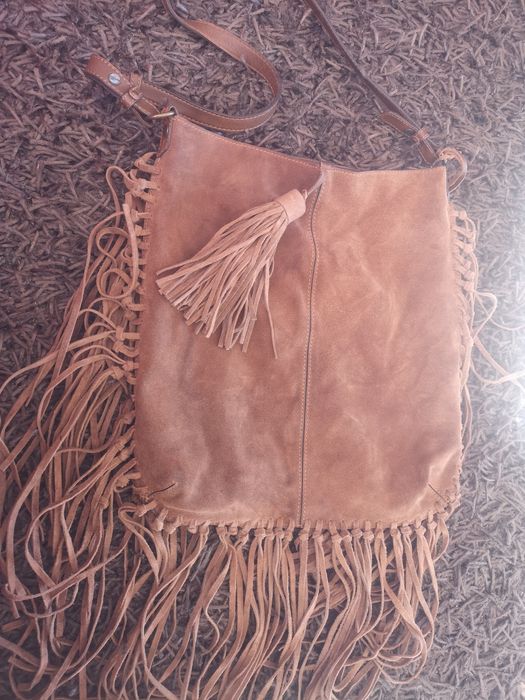 Чанта Mango tousch от естествена кожа, велур, нова