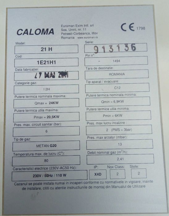 Placa centrala CALOMA 21 H 24 kw.