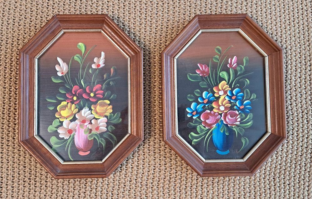 Set 2× tablou vechi cu flori pictura