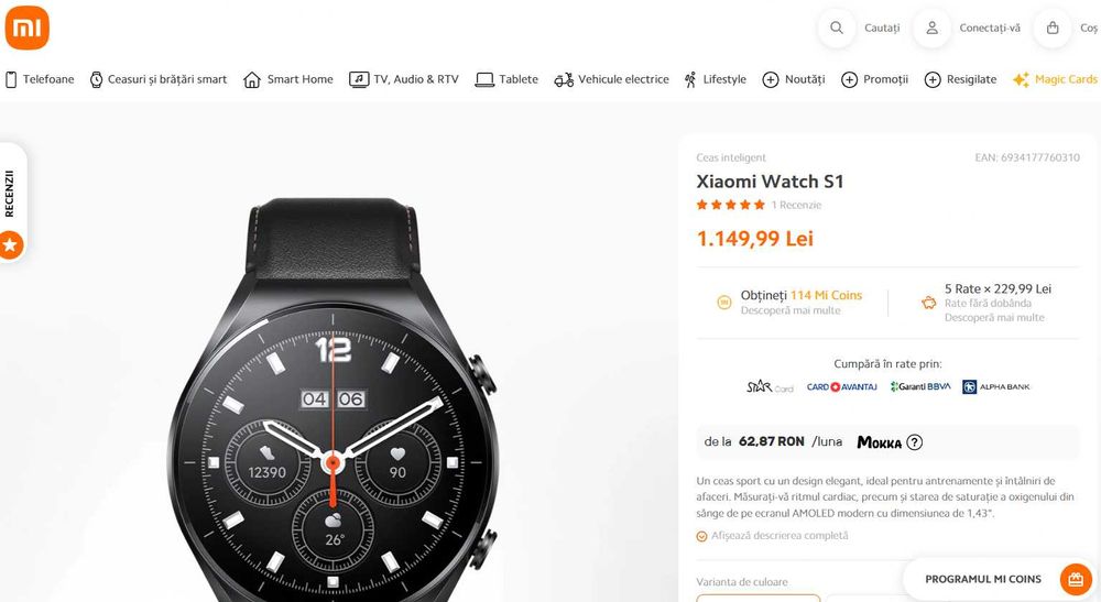 Smartwatch Xiaomi Watch S1 Ecran Cristal Safir