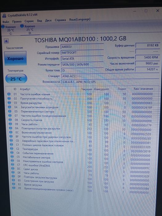 Жёсткий диск Тошиба на 1 терабайт