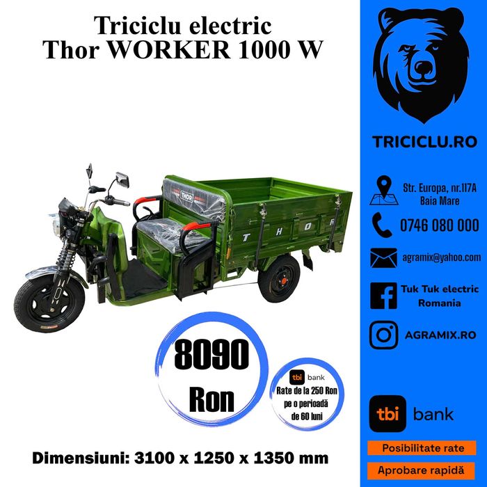 Triciclu NOU electric Thor Worker 1000W Agramix