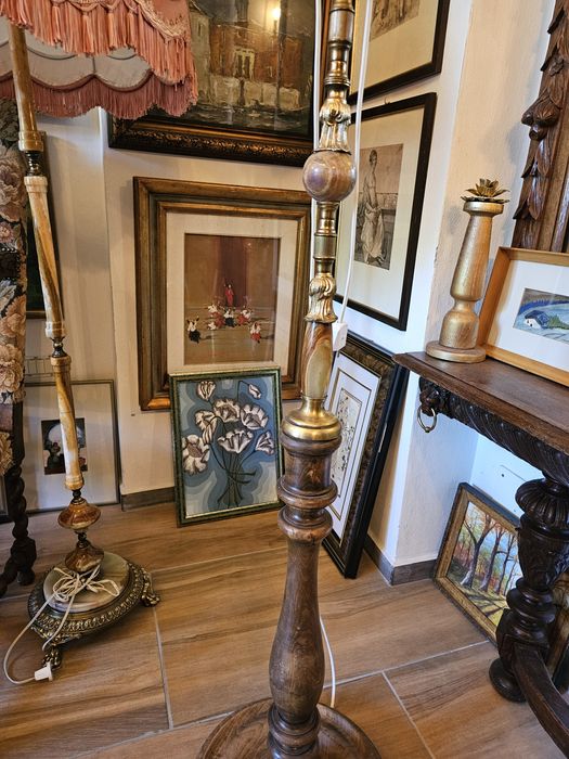 Lampadar din bronz onix și lemn