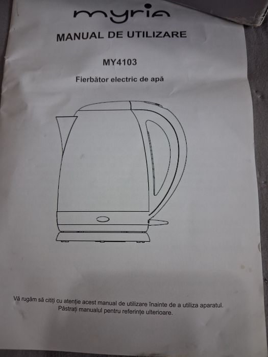 Vând fierbător de apă MYRiA  1.7  litri. Putere 2200W .Preț negociabil.