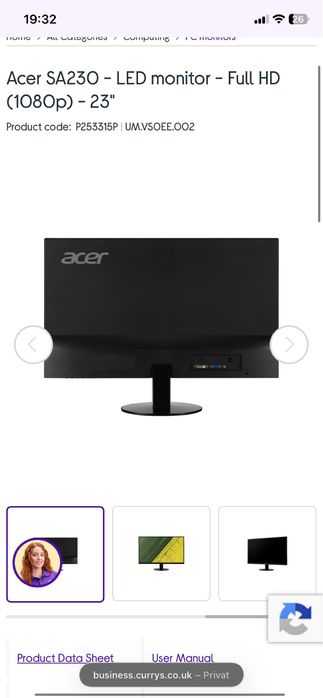 Monitor acer 60hz 23inch Slim