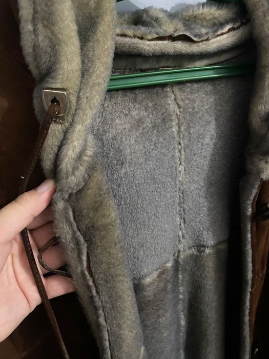 Кожаная длинная дубленка