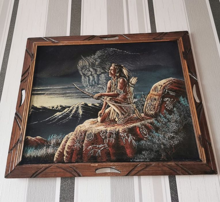 Картина от черно кадифе рамка подпис Вожд с Бизон от Ернесто Санчес