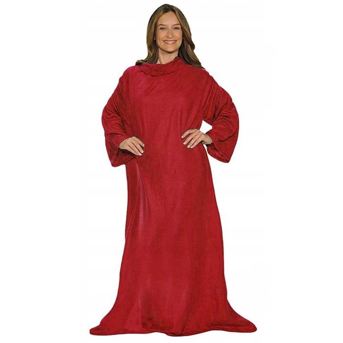 Patura cu maneci tip hanorac moale si calduroasa rosu 180 x 138 cm