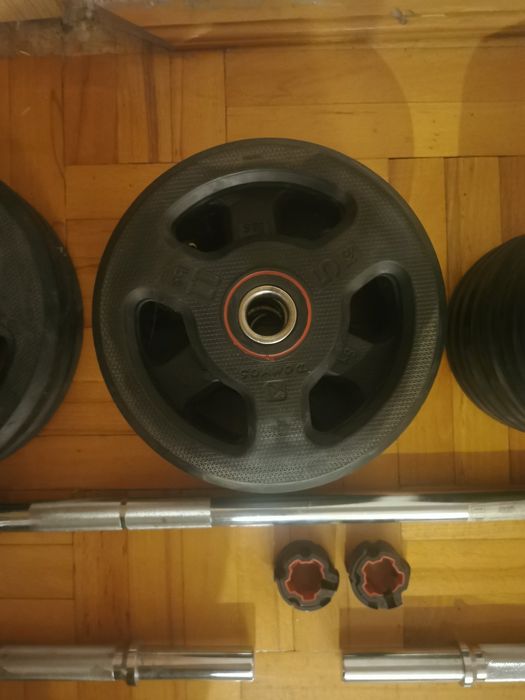 Set haltera și gantera bodybuilding, fonta în cauciuc, 72 kg