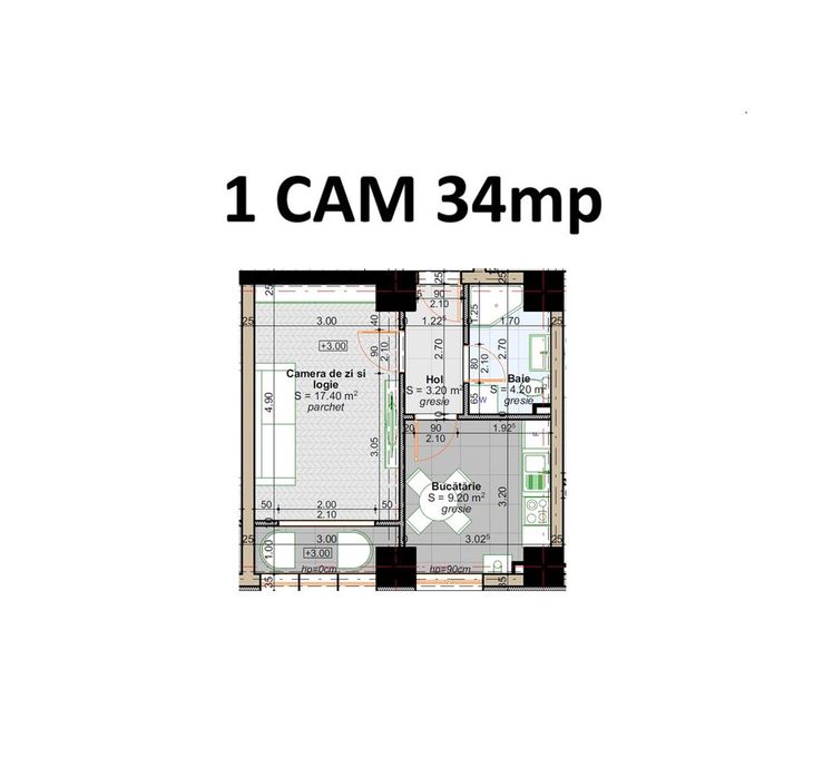 1 CAMERA decomandat, 34mp, etaj 1, Cartier Visoianu Lunca Cetatuii