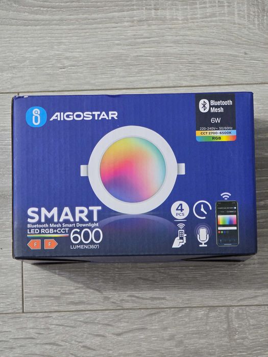Spoturi încastrate LED Aigostar RGB+CCT – Smart, IP44, 4 bucăți