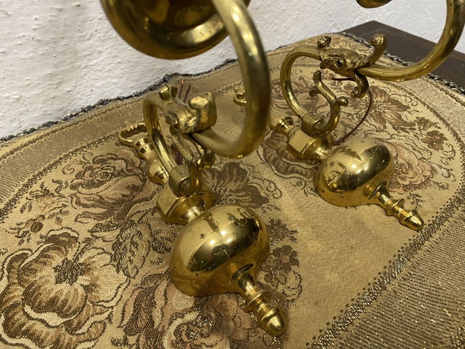 Чифт френски аплици от масивен месинг стенни лампи